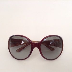 CHANEL Oversized Burgundy Sunglasses Crystal CC