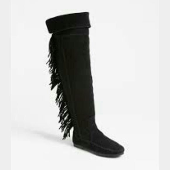 Black Minnetonka over the knee boots