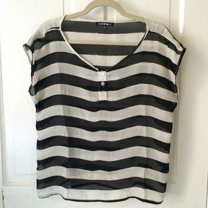 Sheer black + white top