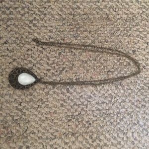 Bronze gold necklace pendant white stone teardrop
