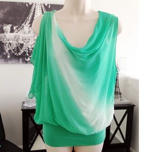 NWT Bebe Ombre Green Asymmetric Banded Waist Top