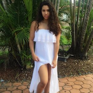 White maxi mid-slit beach dress