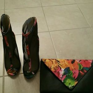 Mesh & floral booties with matching clutch