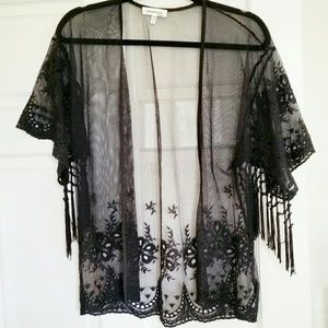 Black Lace and Fringe Kimono