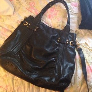 Large black leather hobo