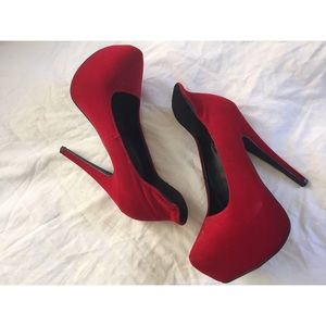 Suede ruby red heels