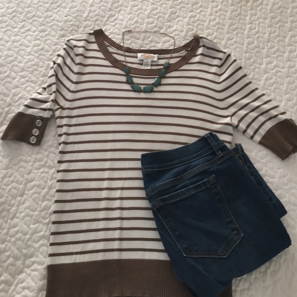 Super cute tan and white striped sweater!