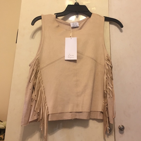 Zara Tops - Camel suede fringe crop top