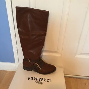 Faux leather brown contrast riding boots