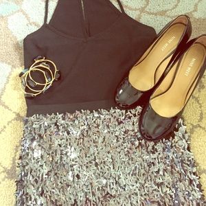 Silver Sequin Mini Skirt Express Medium black