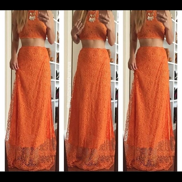 Orange maxi skirt and top set