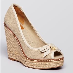 Tory Burch Jackie Canvas Espadrille Wedges  size 8