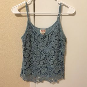 Dusty blue crochet detail tank top