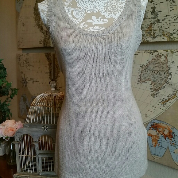 joan vass Tops - Shimmery taupe knit tank top.??