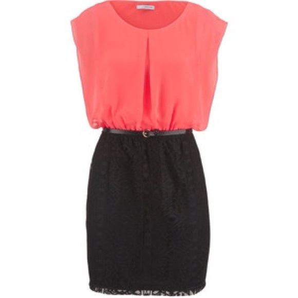 Belted Chiffon Top Lace Skirt Dress