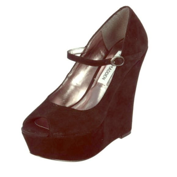 Steve Madden Shoes - ⚡️FLASH⚡️ Black Suede Peep Toe Mary Jane Wedges