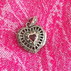Silver marcasite locket with garnet!