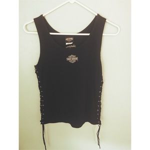 VINTAGE BLACK LACED UP HARLEY SHIRT