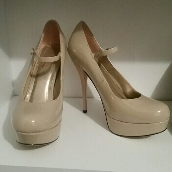 Nude patent leather heels