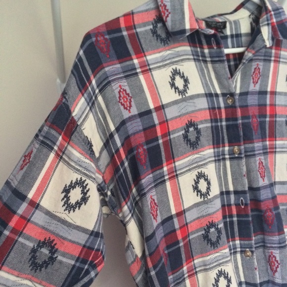 TOPSHOP red, white, and blue patterned flannel