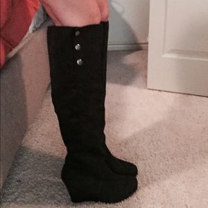 Black, knee length wedge boot