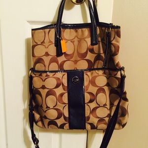 Coach large khaki and blue cross body bag