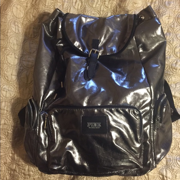 🎈SOLD🎈VS PINK faux leather silver backpack ✨ - Picture 2 of 4