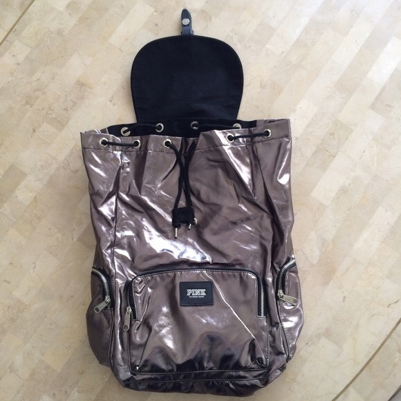 🎈SOLD🎈VS PINK faux leather silver backpack ✨ - Picture 4 of 4