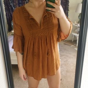 Mustard Gauze Crochet Tunic