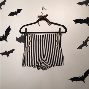 High waisted black white stripe beetlejuice shorts