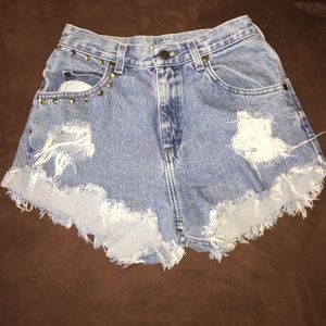 High waisted jean shorts with gold studs 😍