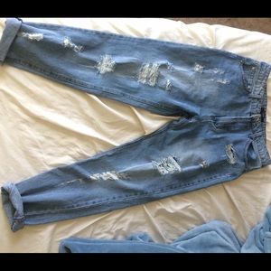High-waisted distressed boyfriend jeans
