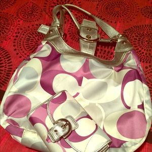 Purple and silver coach bag AND small wallet
