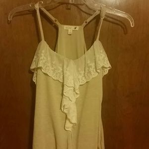 Beige racer back top with lace detailing