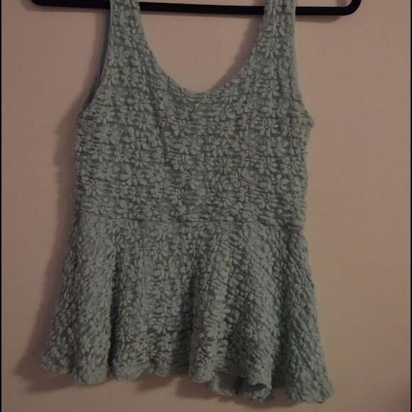 Blue flower print peplum tank top