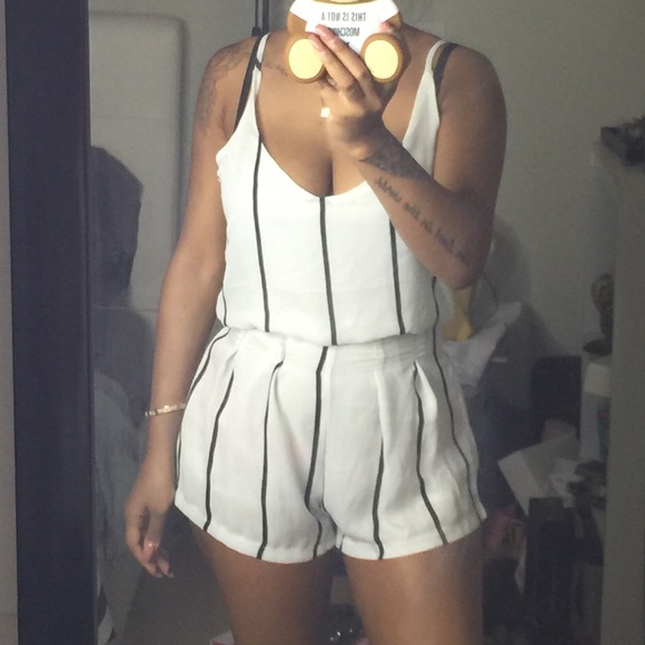 Black and white stripe romper