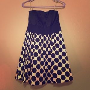 Strapless black and white polka dot dress