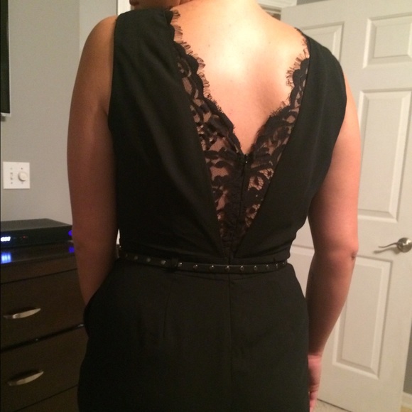 Black romper with lace back detail and belt. - Picture 3 of 3