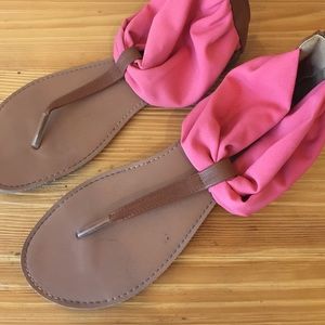 Tan Sandals with Pink Fabric Ankle
