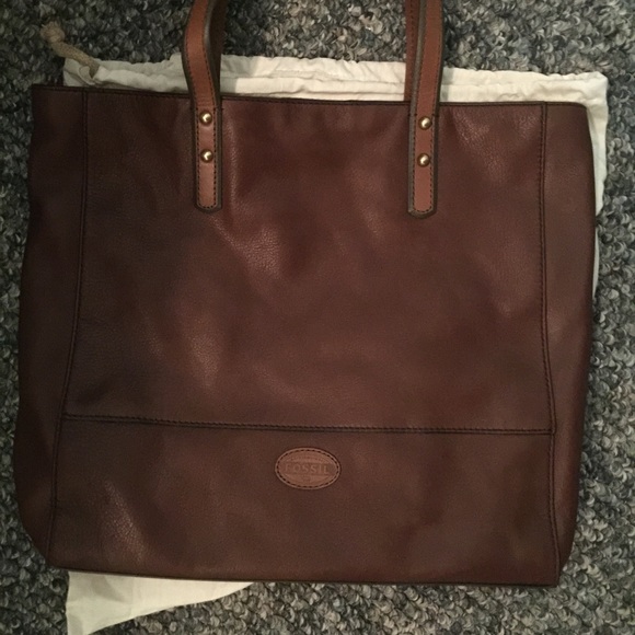 Fossil Maddox pecan brown leather tote
