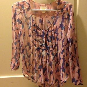 Anthropologie pink and navy silk shirt by Maeve