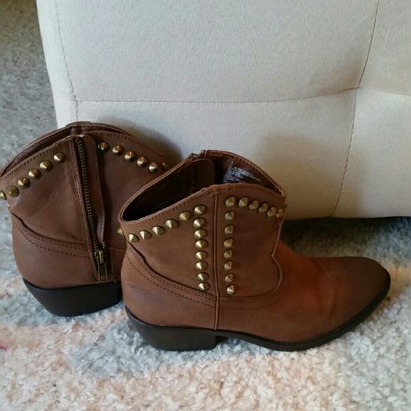 Brown studded ankle boots