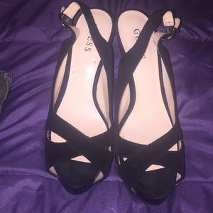 Guess black strap back heels