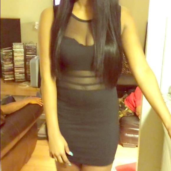Black stripe transparent lace casual dress - Picture 1 of 3