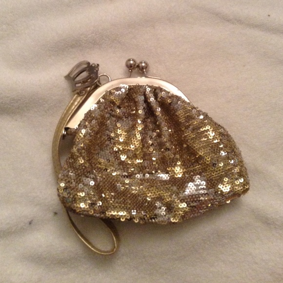 Golden sparkly coin clutch.