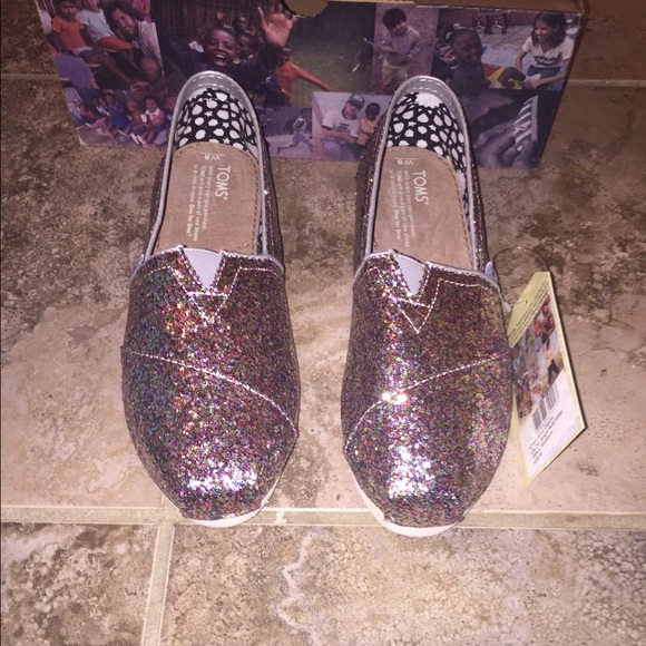 Brand new in box toms multi color glitter flats