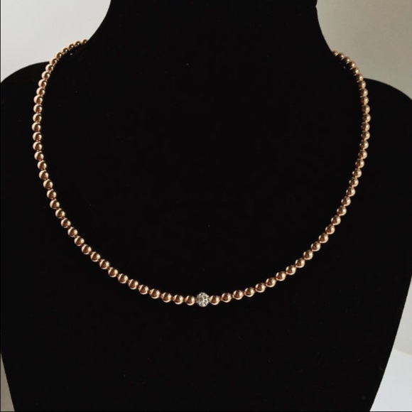 14k rose gold plated bead necklace with Pave bead - Picture 1 of 1