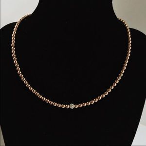 14k rose gold plated bead necklace with Pave bead