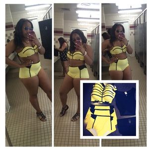 Yellow & Black High Waist bathing Suit 🌊🌊