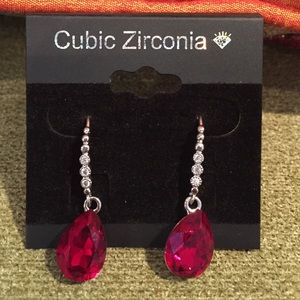 Red cubic zirconia hanging earrings